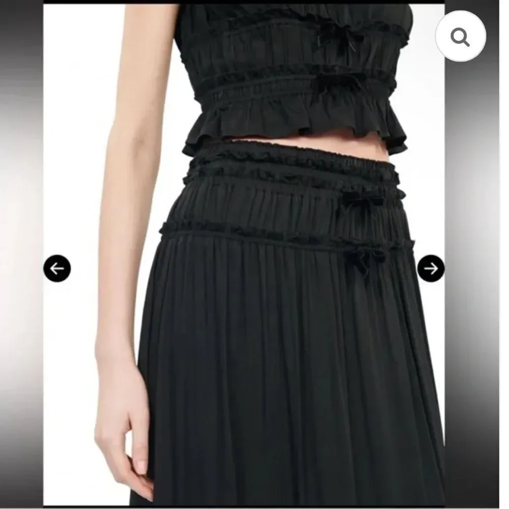$215 The Kooples Shirred Maxi Skirt Bow Detail NWT - Picture 3 of 11